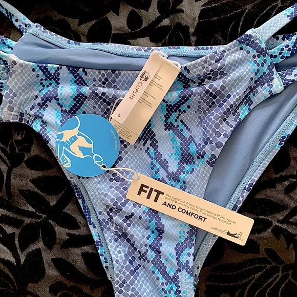 4/$25 NWT Cupshe Mosaic Blue Fish Scale Print Bikini Bottom S - Picture 2 of 7
